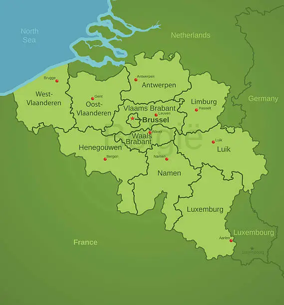 Vector illustration of Belgium Map showing provinces