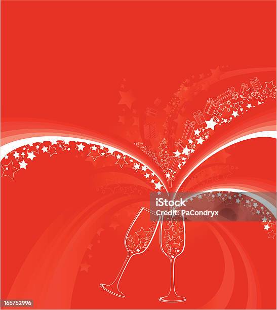 크리스마스 및 버스데이 천문학자 음료입니다 빨간색 배경에 대한 스톡 벡터 아트 및 기타 이미지 - 빨간색 배경, 샴페인 플룻, 0명