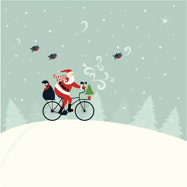 Vector illustration of Santa Claus on bicycle