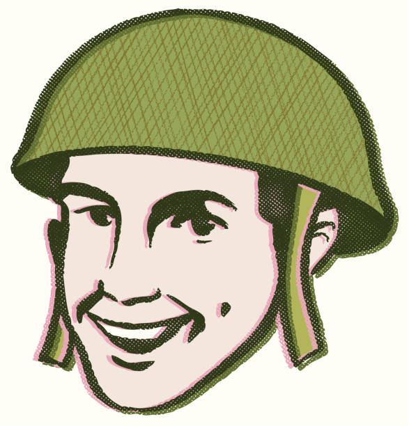 ilustraciones, imágenes clip art, dibujos animados e iconos de stock de bob retro g.i. - casco militar