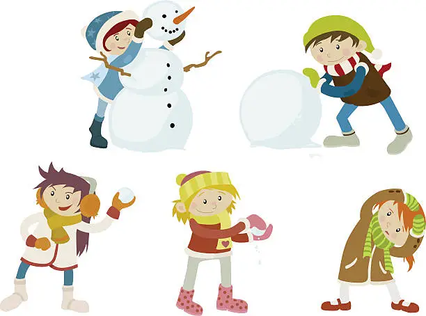 Vector illustration of Kids Playing in the Snow