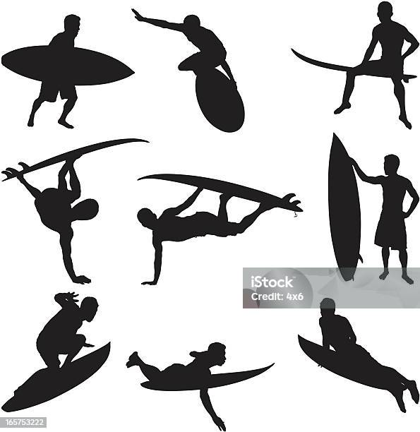 Surfer Shredding It Up On His Surfboard Stock Illustration - Download Image Now - Men, Surfing, Activity