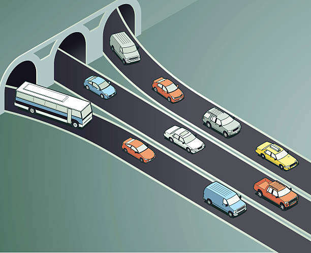 Traffic Drivers Illustration Traffic from different lanes of a tunnel coming together. View more in this style. tunnel illustrations stock illustrations