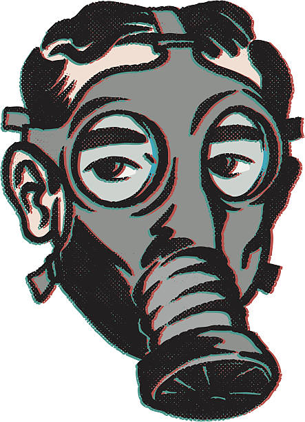ilustraciones, imágenes clip art, dibujos animados e iconos de stock de hombre de la máscara de gas retro - careta antigás