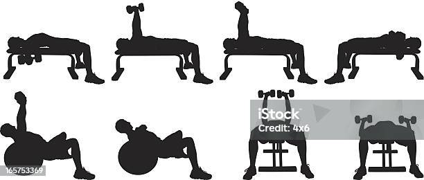 Men Working Out With Dumbbells On A Weight Bench Stock Illustration - Download Image Now - Adult, Anaerobic Exercise, Balance