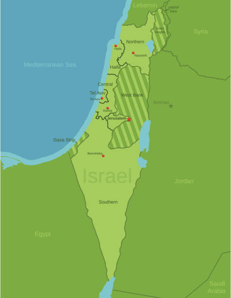 This file is a map highlighting Israel as well as it's districts and capital cities. This map also shows surrounding countries and capital cities if present. This map has text labels for the countries, districts, capital cities and major bodies of water. ZOOM IN on this highly detailed map, it is a great addition to the collection. This file will work well for your print or web based project. This file is layered and grouped (labeled in ai v10 file), making it a very easy file to work with. This download contains an editable ai v10 and eps file, as well as a large JPG file.