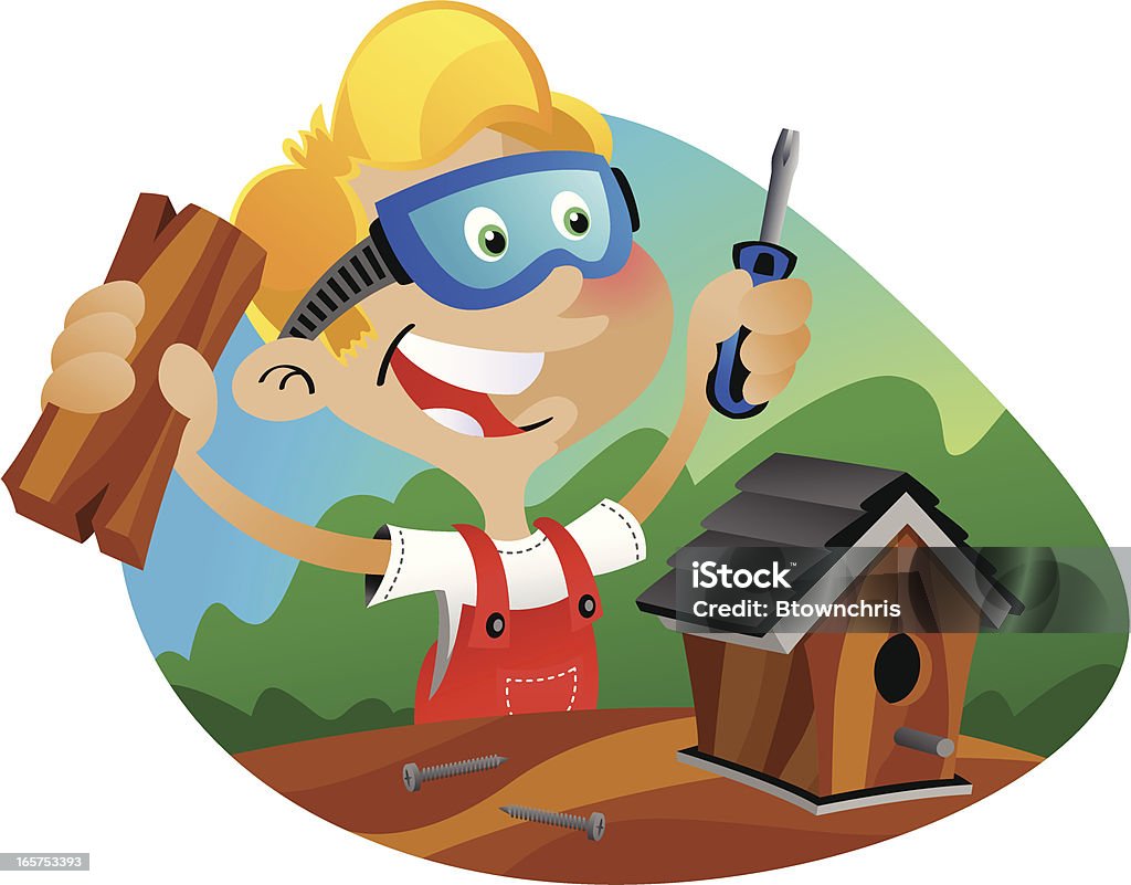 Boy Builds Birdhouse A boy builds a birdhouse Birdhouse stock vector