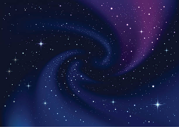 swirling galaxy and stars in dark blue sky - space stock illustrations