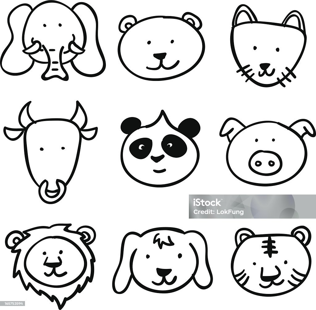 Cartoon Animal Head Collection In Black And White Stock Illustration -  Download Image Now - Doodle, Outline, Animal Head - iStock