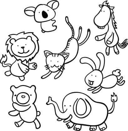 Ilustración de Animales De Dibujos Animados En Blanco Y Negro y más  Vectores Libres de Derechos de Animal - Animal, Blanco y negro, Caballo -  Familia del caballo - iStock