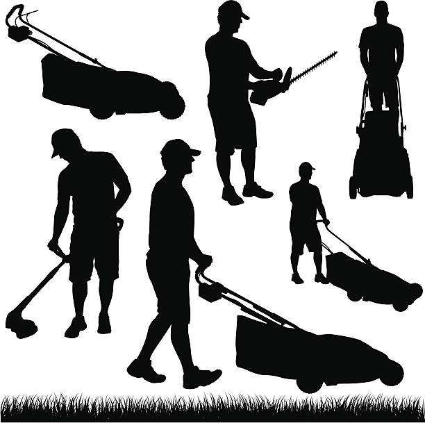 Lawn Care Silhouettes Lawn care silhouettes with a grass design and other tools. Download also includes Illustrator CS3 file and high resolution XXXL jpeg (9004 x 8964) weeding stock illustrations