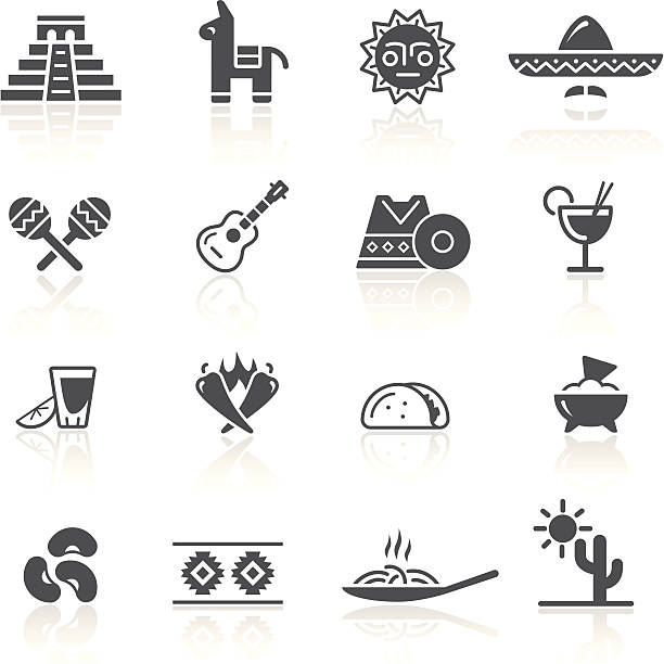 Mexican Culture & Food Black icon set for your web or printing projects. inca stock illustrations