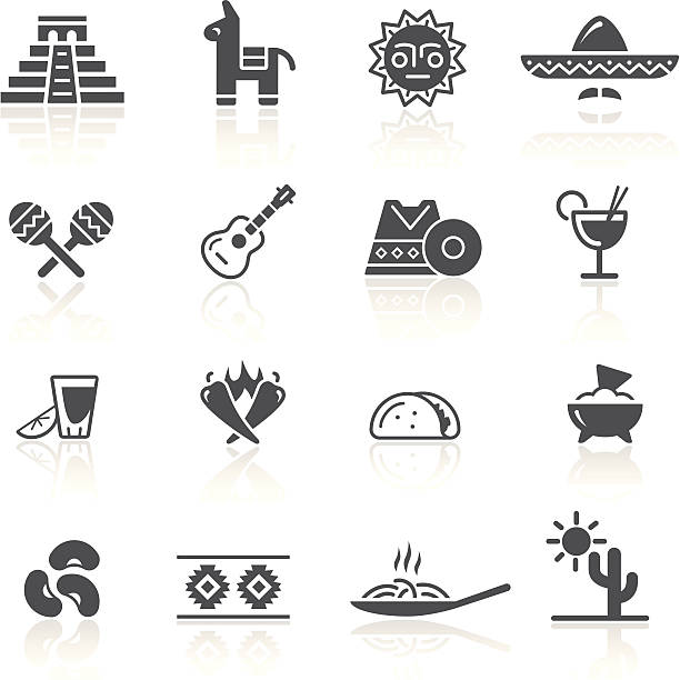 Mexican Culture & Food Black icon set for your web or printing projects. chili pepper border stock illustrations