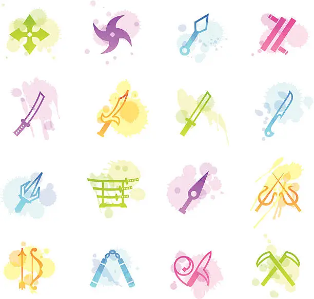 Vector illustration of Stains Icons - Japanese Ninja Weapons