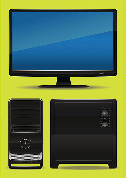 Worksation Computer monitor and case. Use it to compose your layout. AI file included. computer tower stock illustrations