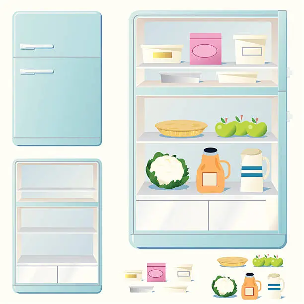 Vector illustration of Freezer full of food