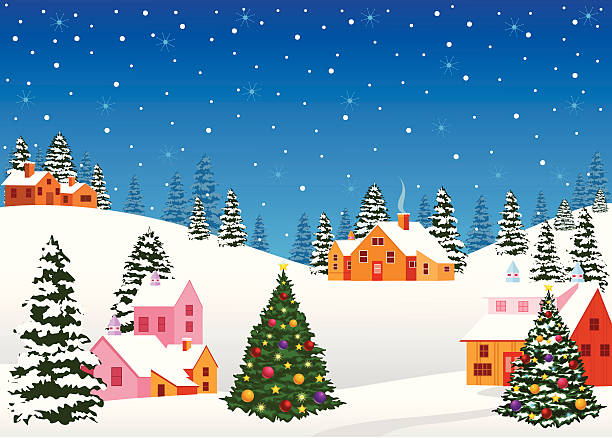 weihnachten nacht-landschaft - christmas tree christmas blue night stock-grafiken, -clipart, -cartoons und -symbole