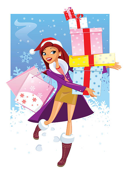 christmas shopping vector art illustration