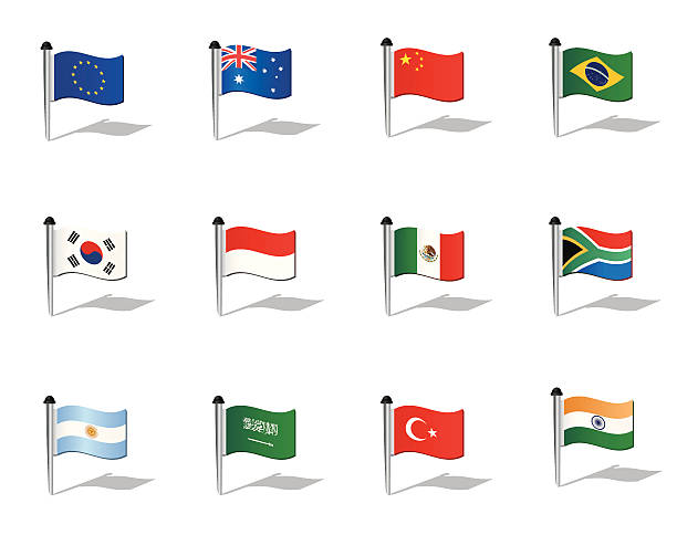 illustrazioni stock, clip art, cartoni animati e icone di tendenza di bandiere del mondo: g20 paesi (senza g8 - argentina arabia saudita