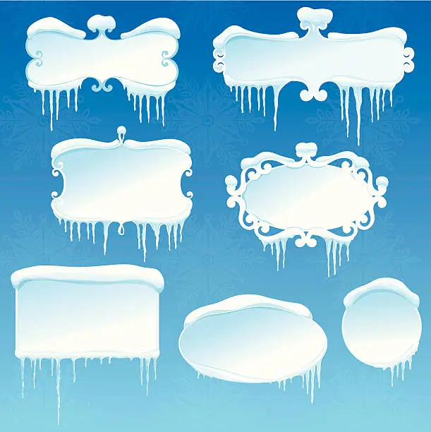 Vector illustration of Winter banners collection with snow and icicles