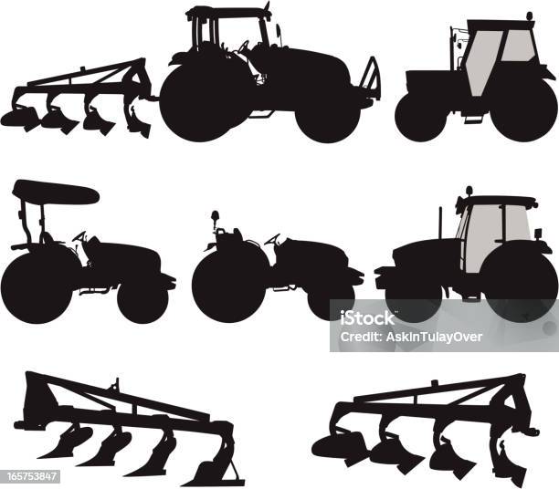 Тракторах — стоковая векторная графика и другие изображения на тему Трактор - Трактор, Силуэт, Сельское хозяйство