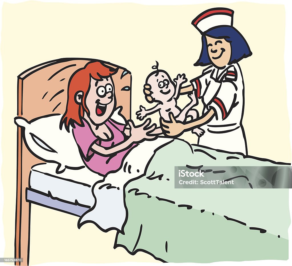 New born baby a nurse is handing over a new born baby to his mother. Please check out my other images :) Adult stock vector