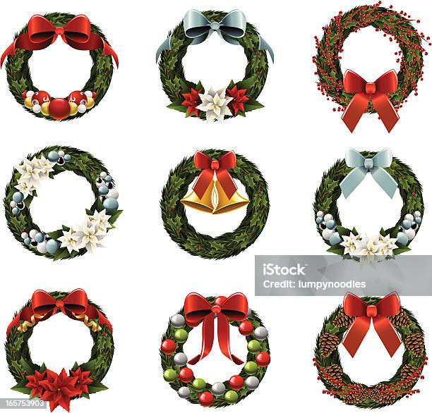 Natal Wreaths - Arte vetorial de stock e mais imagens de Guirlanda - Guirlanda, Natal, Azevinho