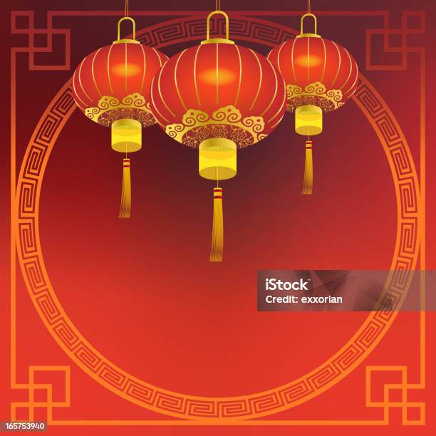Red Lanterns On A Chinese New Year Backdrop Stock Illustration - Download Image Now - Chinese Culture, Mid-Autumn Festival, Art