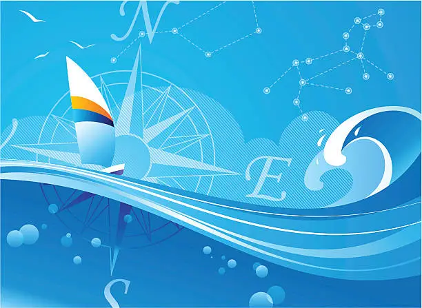 Vector illustration of A illustration of a boat sailing on waves