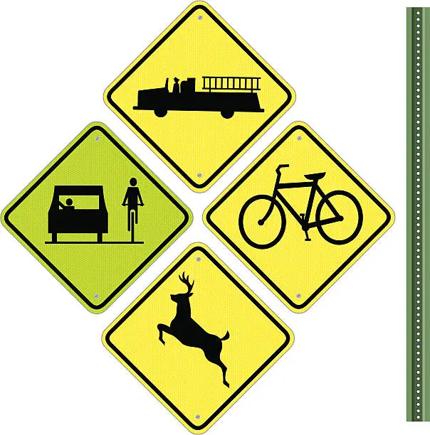 Vector illustration of Road Signs - Fire Station, Deer and Bike