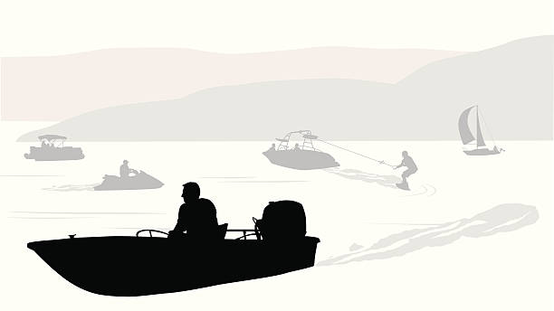 illustrazioni stock, clip art, cartoni animati e icone di tendenza di lago'nboating - water ski