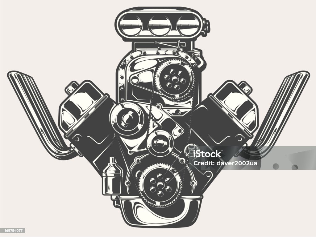 dragster motor - arte vectorial de Moto sobrealimentado libre de derechos