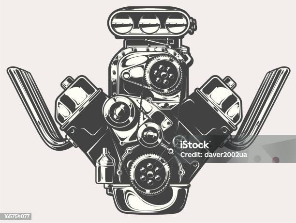 Ilustración de Dragster Motor y más Vectores Libres de Derechos de Moto sobrealimentado - Moto sobrealimentado, Carburador, Motor