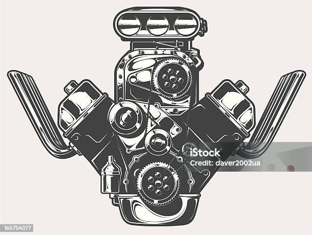 Vetores de Dragster Motor e mais imagens de Motor de Ar Comprimido - Motor de Ar Comprimido, Carburador, Cano de exaustor