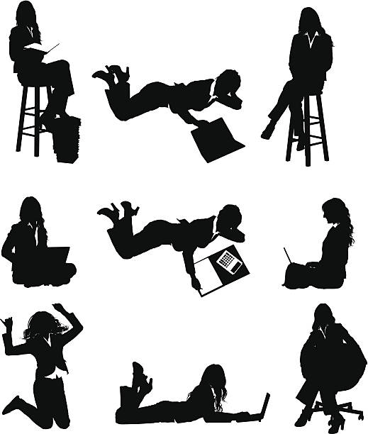 Businesswoman in various poses Businesswoman in various poseshttp://www.twodozendesign.info/i/1.png feet up stock illustrations