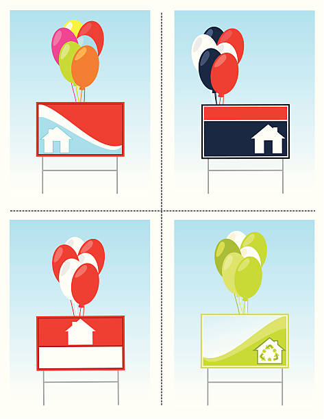 ilustrações de stock, clip art, desenhos animados e ícones de sinais de imóveis com balões - model home house balloon sign