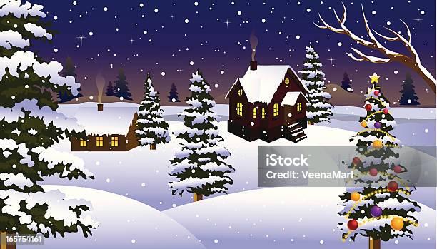 Weihnachten Nachtlandschaft Stock Vektor Art und mehr Bilder von Weihnachtsbaum - Weihnachtsbaum, Nacht, Schnee