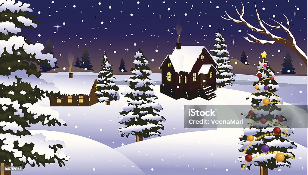 Paysage de nuit de Noël - clipart vectoriel de Sapin de Noël libre de droits