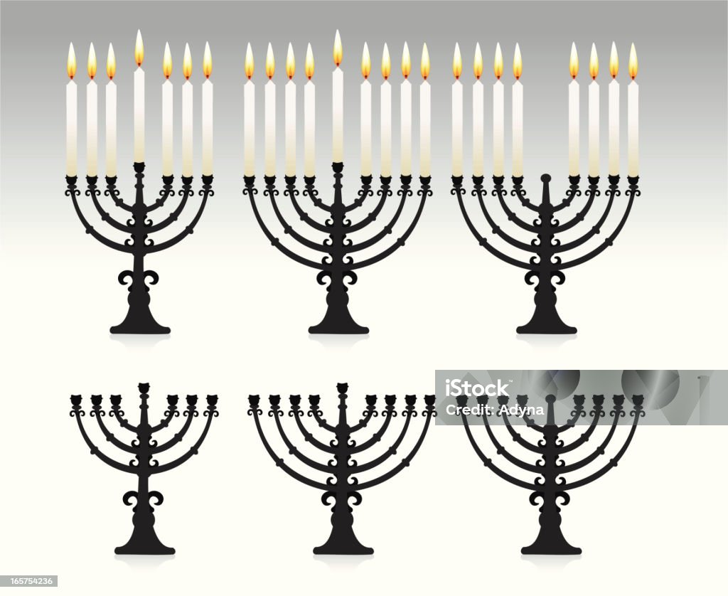 Menorah, Hanuka Hanukkah, Menorah. ZIP contains AI format, PDF and jpeg. Burning stock vector