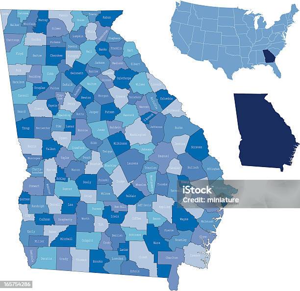 Georgia State Contee Mappa - Immagini vettoriali stock e altre immagini di America del Nord - America del Nord, Carta geografica, Clip art