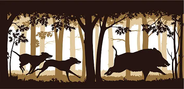 Vector illustration of Chasing The Wild Boar