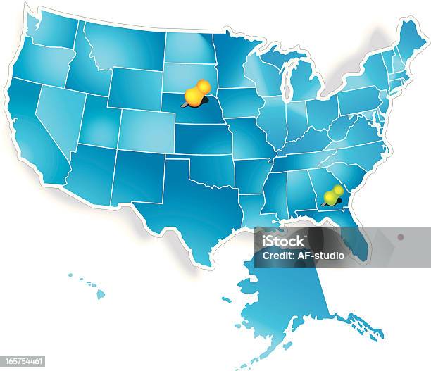 Map Of Usa With Pins Stock Illustration - Download Image Now - Alaska - US State, Eastern USA, Florida - US State