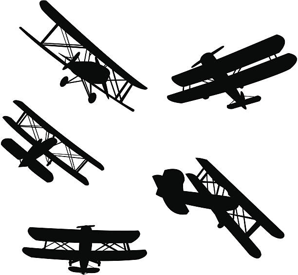 Biplane silhouetes vector art illustration