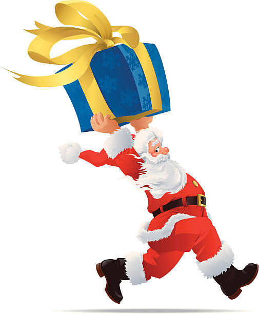 running weihnachtsmann mit geschenk - nikolaus stiefel stock-grafiken, -clipart, -cartoons und -symbole