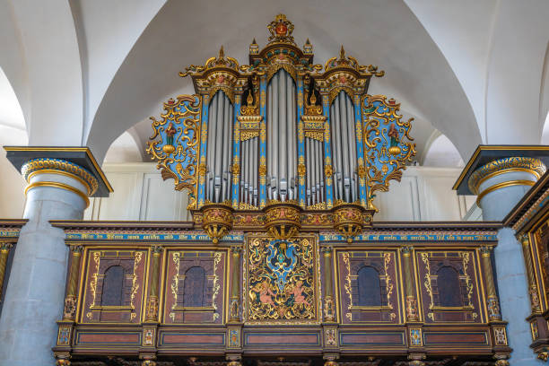 Gdansk, Poland - September 18, 2019: View at the main Organ in Gdansk Oliwa cathedral Basilica of The Holy Trinity, Blessed Virgin Mary and St Bernard, Poland.
