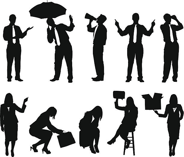 Businesspeople doing different business activities Businesspeople doing different business activitieshttp://www.twodozendesign.info/i/1.png megaphone silhouettes stock illustrations