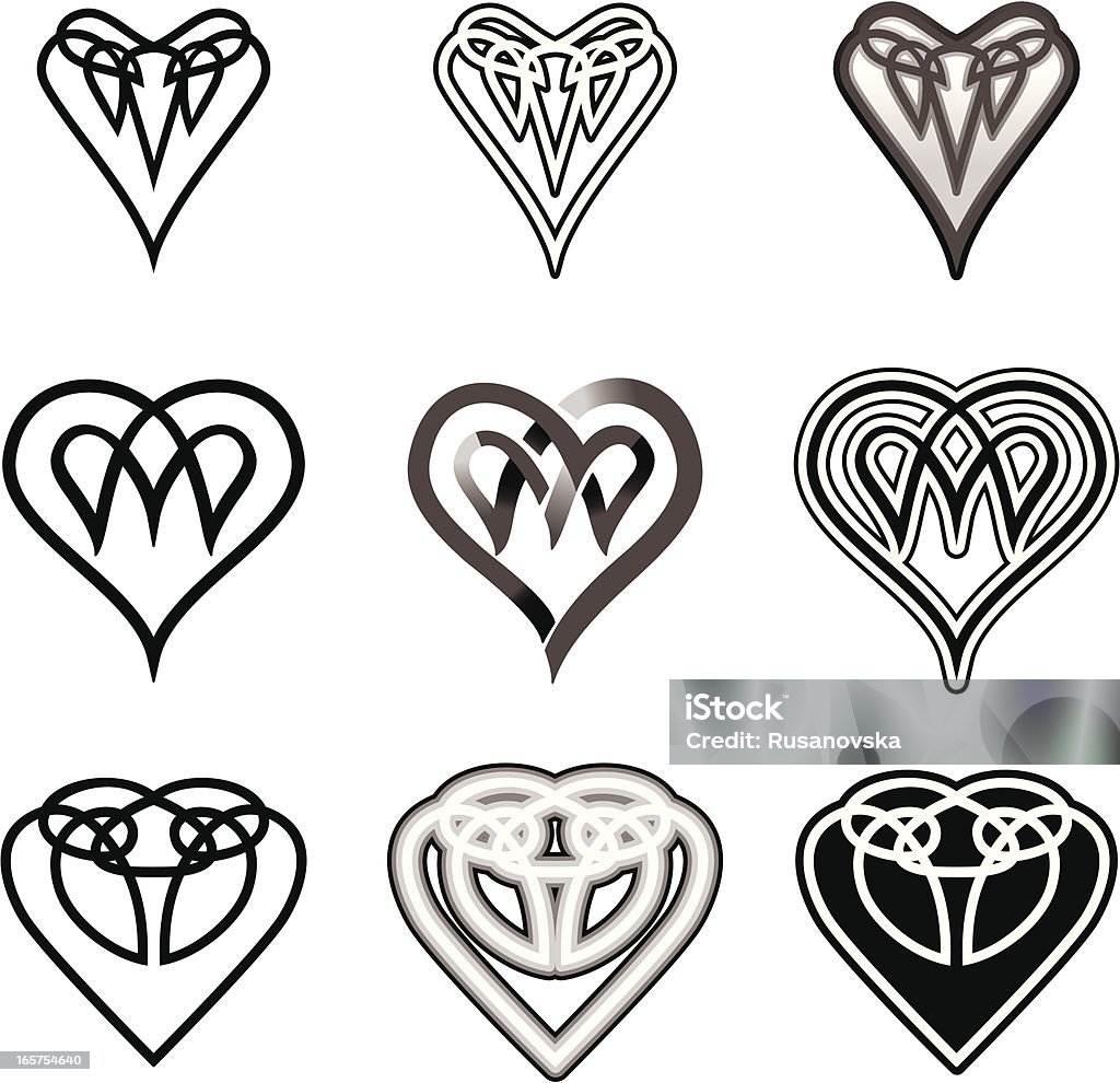 Set di Stile celtico cuore (nero & bianco - arte vettoriale royalty-free di Simbolo di cuore