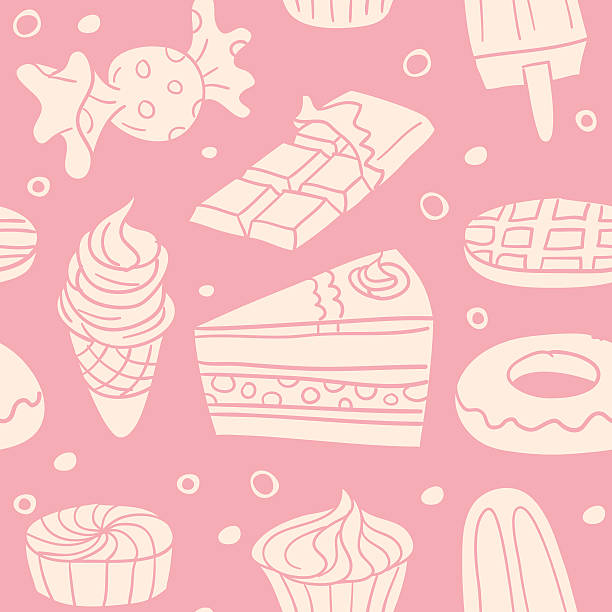 ilustraciones, imágenes clip art, dibujos animados e iconos de stock de fondo sin costuras de dulces - pancake illustration and painting food vector