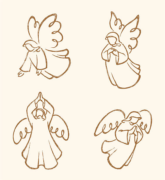 Angel Sketch Set 2 Abstract cute angels collection, traced from my hand drawn artwork. Properly grouped with high resolution jpg. Visit portfolio for More Christmas Series Lightbox angel wings drawing stock illustrations