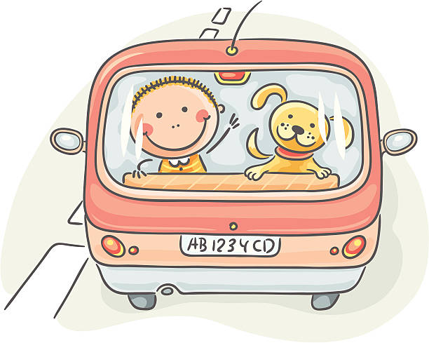 illustrazioni stock, clip art, cartoni animati e icone di tendenza di lasciando - dog car